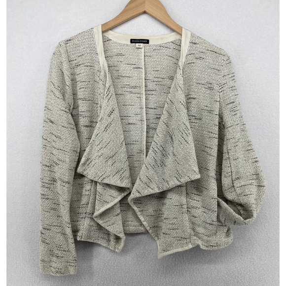 EILEEN FISHER Jacket S Tweed Blazer Cardigan Draped Open Front Off White - Picture 1 of 14